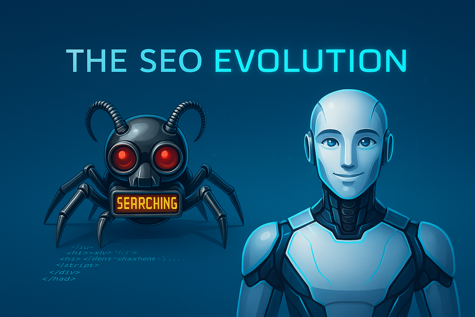 The SEO Evolution - Google Spider Crawler next to AI Agent